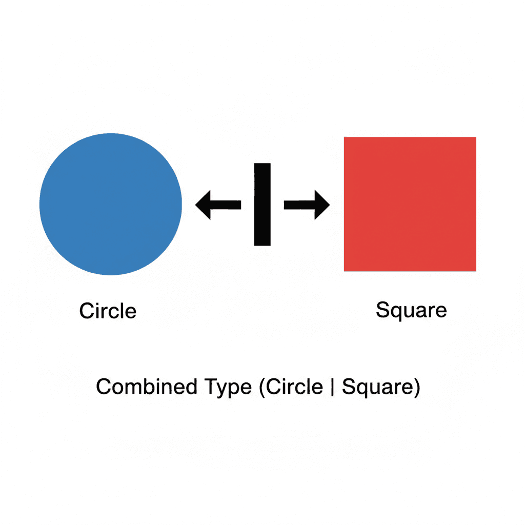 ユニオン型の概念図:A型またはB型を表すVenn図